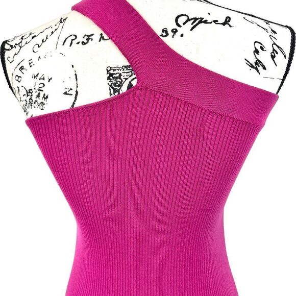 Michael Costello X Revolve Magenta One Shoulder Ribbed Body-con Mini Dress, XS - Picture 4 of 11